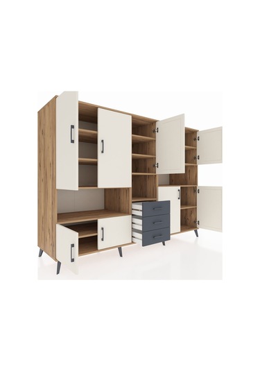 Kronos Dolap 13 Raflı 3 Çekmeceli 9 Kapaklı 220x59x163 Çam-aytaşı Çam-aytaşı/antrasit