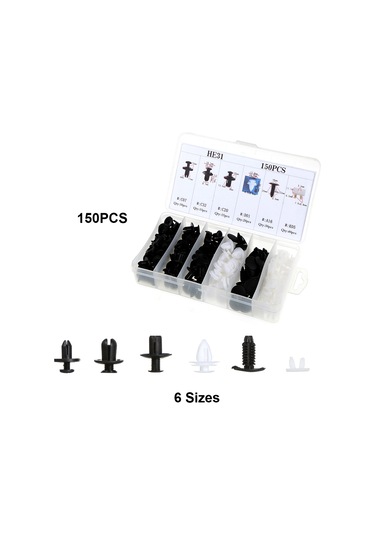 Shineyee 150 Adet Otomobil Plastik Nylon Kancalar Seti - Vana, Panjur, Kapı Döşemeleri Tamiri İçin Çeşitli Tipte Tutucular Kutulu