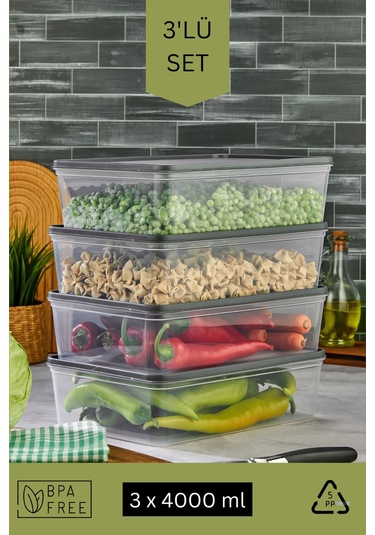 Mikrodalga Ve Derin Dondurucuya Uygun Freshkeep Saklama Kabı 3'lü Set - Gri / 3 4000 Ml Gri