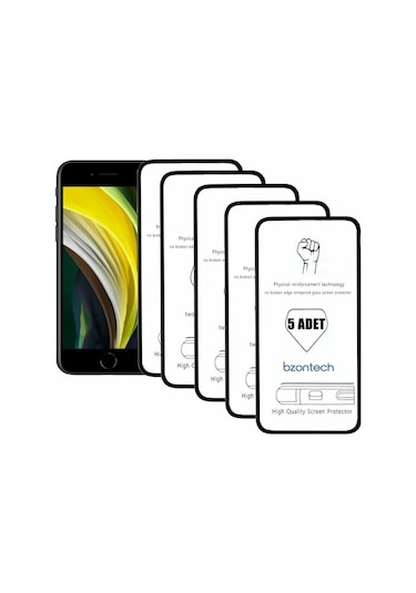 Bzontech Apple Uyumlu iPhone Se 2020 Siyah İle Ekran Koruyucu Tam Kaplayan 5li Set
