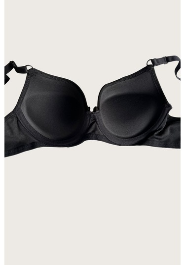 Siyah-ten 2'li Mikro Kumaş Push Up Dolgulu Balenli Günlük Destekli Sütyen Görsel