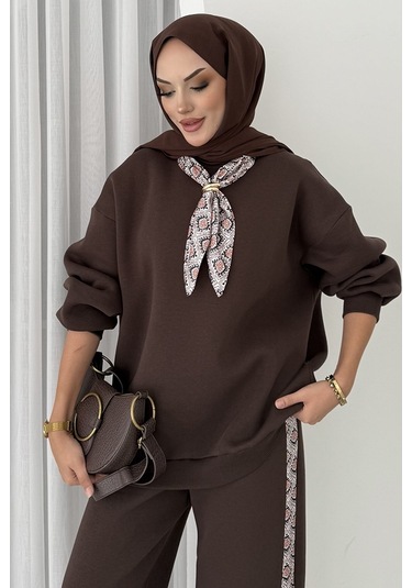 Fularlı Üç İplik İkili Takım 1654 - Kahve Kahverengi