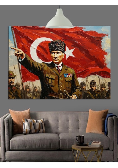 Askeri Üniformalı Atatürk Portresi Dekoratif Kanvas - Mdf Ahşap Tablo