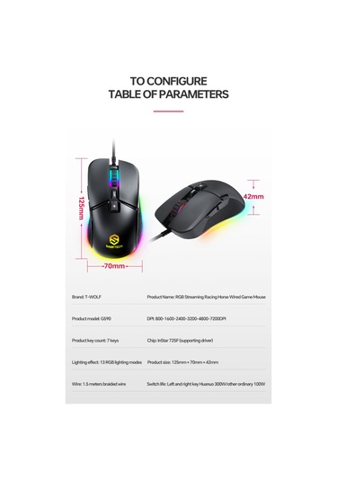 Siyah Rgb 7 Tuşlu Drag Click 7.200dpi Makrolu Yazılım App Destekli Gaming Oyuncu Mouse Diğer