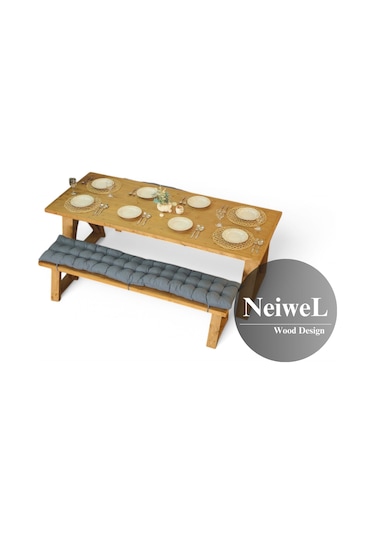 Neiwel İvea Doğal Ahşap Banklı Yemek Masası Takımı-100-280 Takım Açık Ceviz