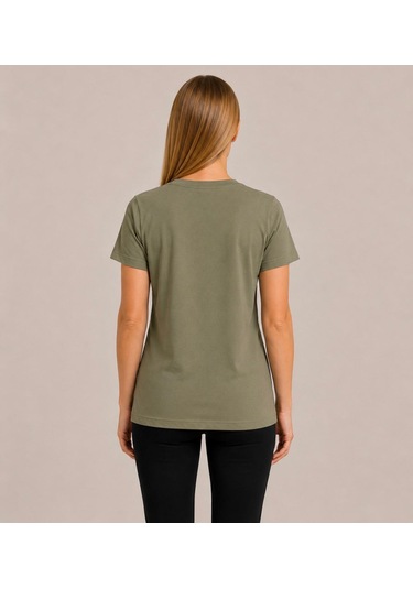 Axxel Kadın Açık Haki Kısa Kollu Pamuklu Oversize Rahat Kesim T-shirt-d804-k