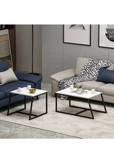 Orta Sehpa Max Metal Ayak Beyaz Siyah 2'li