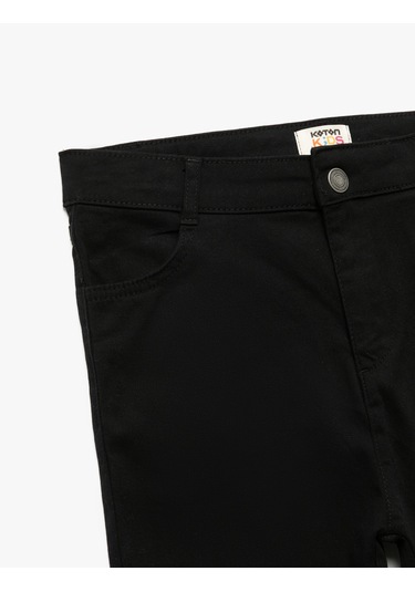 Koton Cepli Düğme Detaylı Düz Paça Pamuklu Pantolon Siyah 6wkg40017aw Siyah