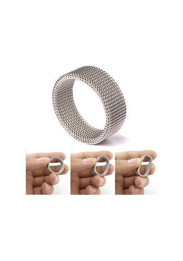 Chavin Bayan Erkek Esnek Gri Çelik Örgü Yüzük N48 Beyaz