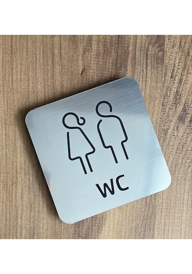 Metal Görünümlü Modern WC Yönlendirme Levhası