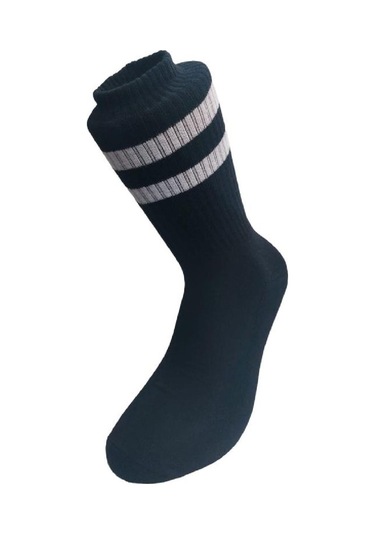 ŞERİT DESENLİ PAMUKLU HAVLU SOKET ÇORAP - SİYAH Siyah