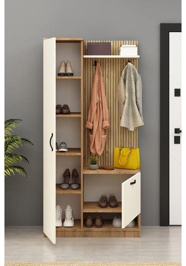 Lora Portmanto Tek Kapılı Vestiyer Ayakkabılık Meşe-aytaşı Meşe Aytaşı