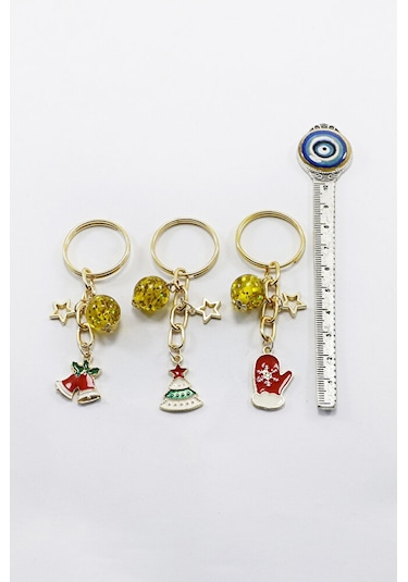 Gold Halkalı Renkli Yılbaşı Temalı Anahtarlık, Hediyelik Christma
