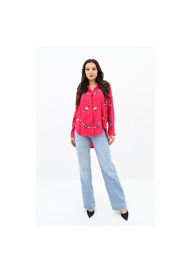 Koza Butik Kadın Nakış İşlemeli Oversize Gömlek 1735-24 001