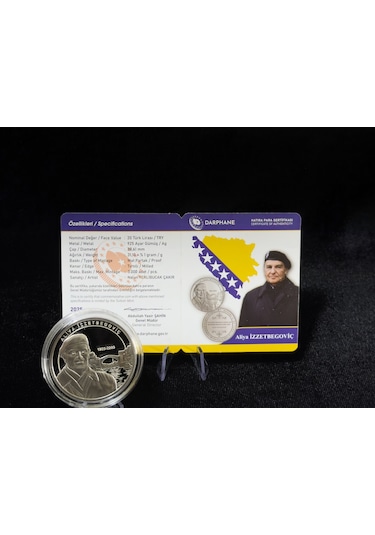 Aliya İzzetbegoviç Gümüş Sikkesi Darphane, 925 Ayar, Proof Hatıra Para