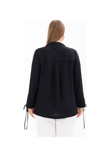 Galaxi Kadın Büyük Beden Kol Detaylı Düğmeli Gömlek 4007 Siyah