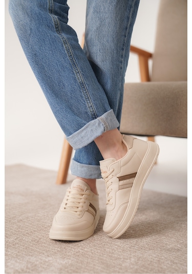 Daxors D163 Günlük Ortopedik Kadın Sneaker Spor Ayakkabı Bej