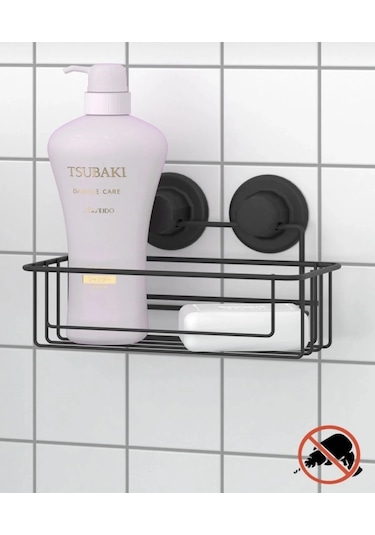 Vakumlu Banyo Duvar Rafı Şampuanlık Vantuzlu Siyah Siyah