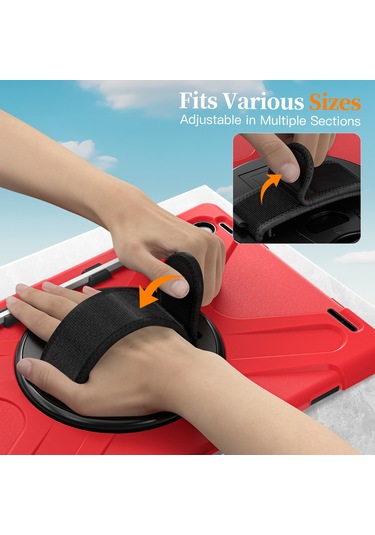 Samsung Galaxy Tab S11 Ultra Kickstand Kılıf Tpu Pc Silikon Tablet Kılıfı Ve Omuz Askısı - Kırmızı Tablet Kılıfı