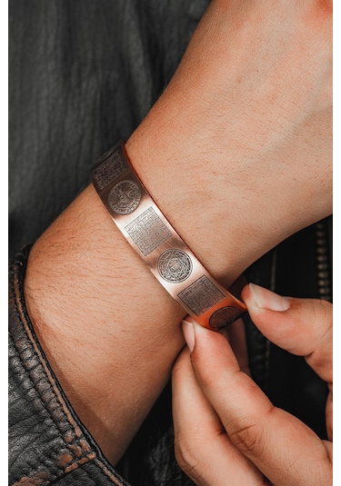 Erkek Bakır Bileklik - Zırh Ve Koruma Duaları Konseptli Erkek Kelepçe Bileklik Rose Gold
