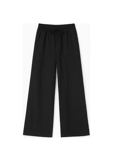 4629 Kadın Bol Paça Yüksek Bel Viskon Palazzo Pantolon Siyah Siyah