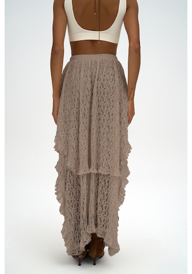 Mireya Asimetrik Vizon Dantel Etek Vizon