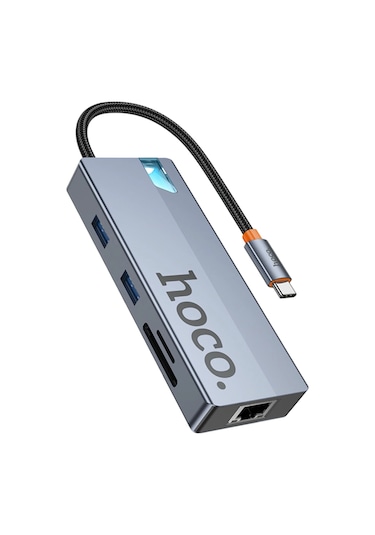 Hoco. Hb52 Wow 8in1 100w Pd 100 Mbps Ethernet 4k Hub Dönüştürücü - Gri