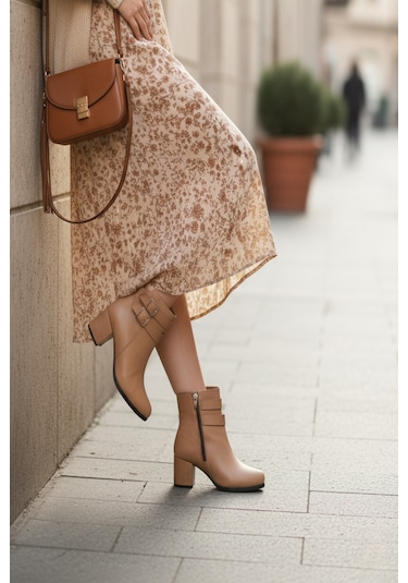 Kadın Hermina Çift Tokalı Kısa Bot Nude Cilt