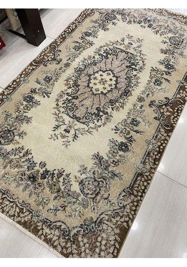 El Dokuma Isparta Halısı 113X207 Eskitme Yeşil Göbekli %100 Yün !