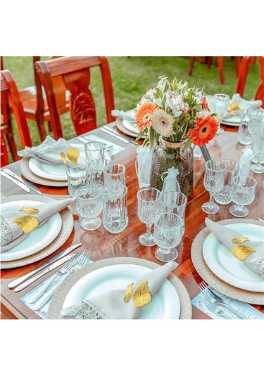 Geeroyoo 12'li Set Altın Yaprak Desenli Şık Peçete Halkası - Masanıza Zarafet Katın Altın