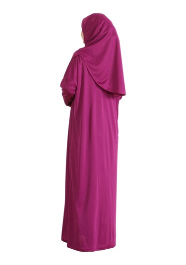 Keseli Namaz Elbisesi Eşarp Ve Tesbih Hazır Tesettür Giyim Türban Müslüman Giysi Takım Fuşya