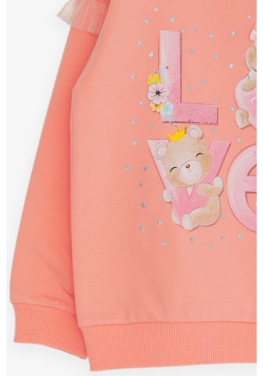 Breeze Kız Çocuk Sweatshirt Ayıcık Baskılı 1-4 Yaş, Somon