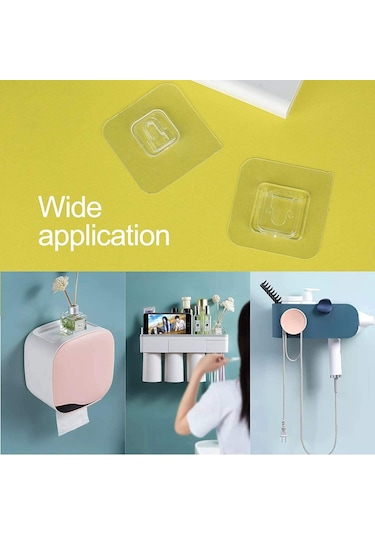 Pufai Çift Taraflı Yapışkanlı Şeffaf Askı Askılık 40 Set 80 Parç Şeffaf