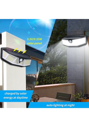 Tomshine Dış Mekan Güneş Duvar Lambaları 308led Pır Hareket Sensörü Işığı 270 Geniş Aydınlatma Açısı 3 Modlu Güvenli Gece Işığı Veranda Bahçe Araç Yolu Garaj Bahçe İçin Siyah