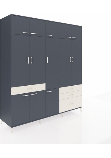 Kronos Dolap 8 Raflı 4 Çekmeceli 3 Askılı 220x59x243 Antrasit-antrasit/aytaşı Antrasıt/aytası