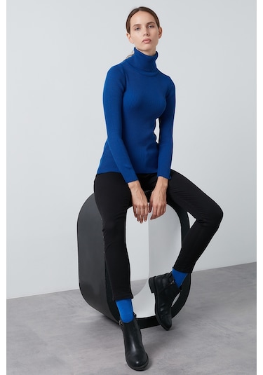 Lela Fitilli Regular Fit Balıkçı Yaka Soft Akrilik Bayan Kazak 4614102 Saks