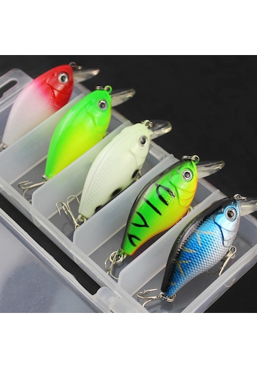 Maiyame 5 Adet Abs Crankbait Balık İğnesi Seti - Canlı Yüzme Hareketi, Renkli, Çift Üçlü İğneler Ve Bölmeli Kutu İle
