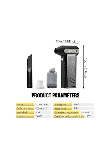 100000 Rpm Hava Üfleyici Turbo Jet Fan Vakum Toz Temizleyici, Şarj 52 M/s Yüksek Hızlı, 4 Vitesli Rüzgar Hızı Yongtao
