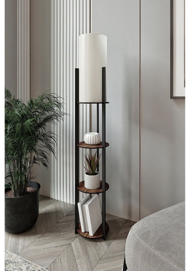 Ravilo Radiante Yuvarlak Raflı Lambader Ceviz Ceviz