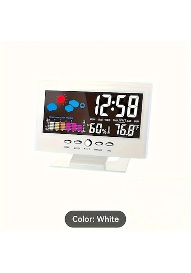 Fochsia Sessiz Dijital Çalar Saat - Hava Durumu, Sıcaklık Ve Nem Göstergeli, Beyaz beyaz