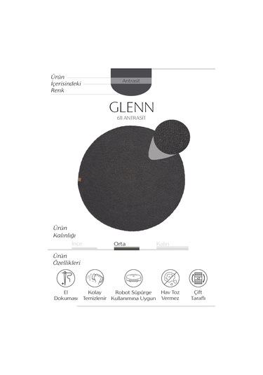 Cool Halı Glenn 611 Antrasit Banyo Halısı Yuvarlak Hol Halı Hasır Dokulu Banyo Paspası Mutfak Halısı