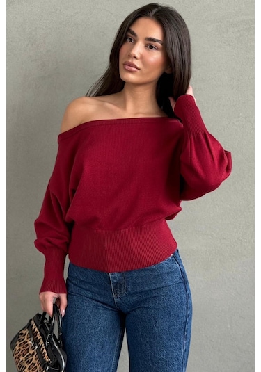 Madmext Kırmızı Ribbed Asimetrik Kesimli Kadın Kazak Mg2744