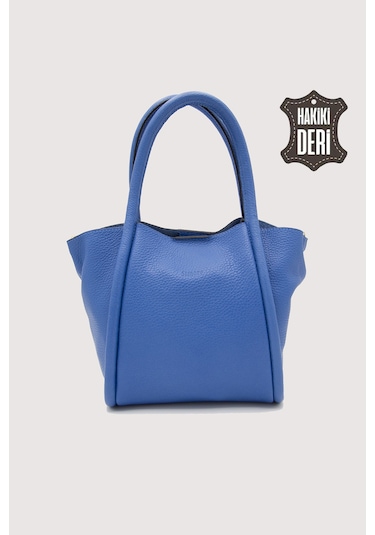Hakiki Deri Kadın Organizerlı El Çantası Mavi Smr9206 Mavi