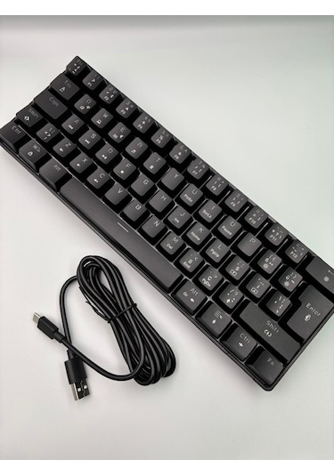 T60 Siyah Renk Mavi Switch Rgb Mekanik Kablolu Driverli Oyuncu Klavyesi T60 Mini Türkçe Q Klavye