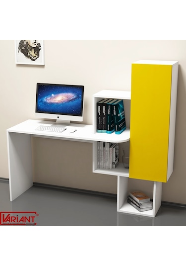 Variant Variant Açelya Kitaplıklı Çalışma Masası Beyaz-Sarı