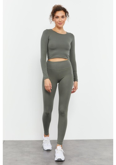 Tommy Life Çağla Uzun Kollu Dar Kalıp O Yaka Kadın Crop Top T-shirt - 97150 Çağla