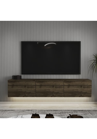 Neon Led Işıklı Duvara Monte,3 Kapaklı Tv Ünitesi,tv Sehpası Sandık Ceviz - İstanbul Ceviz İstanbul Ceviz