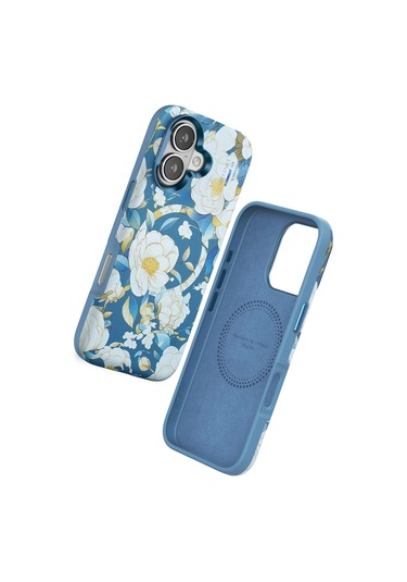 Durukar Apple, Uyumlu iPhone 16 Flower Series Magsafe Kapak - Mavi
