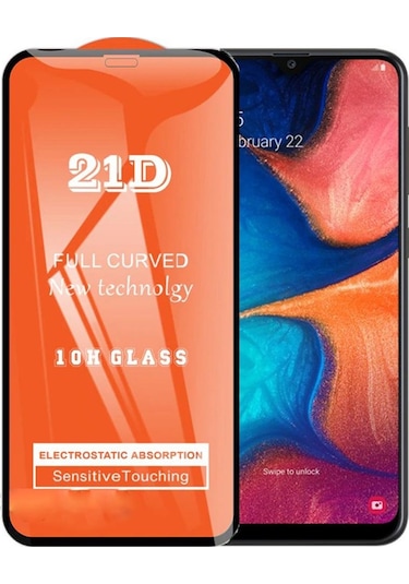 Samsung Uyumlu A20 Ekran Koruyucu 21D Tam Kaplayan Kavisli