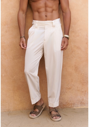 Mai Collection Lorenza Kemer Detay Ekru Erkek Pantolon Ekru